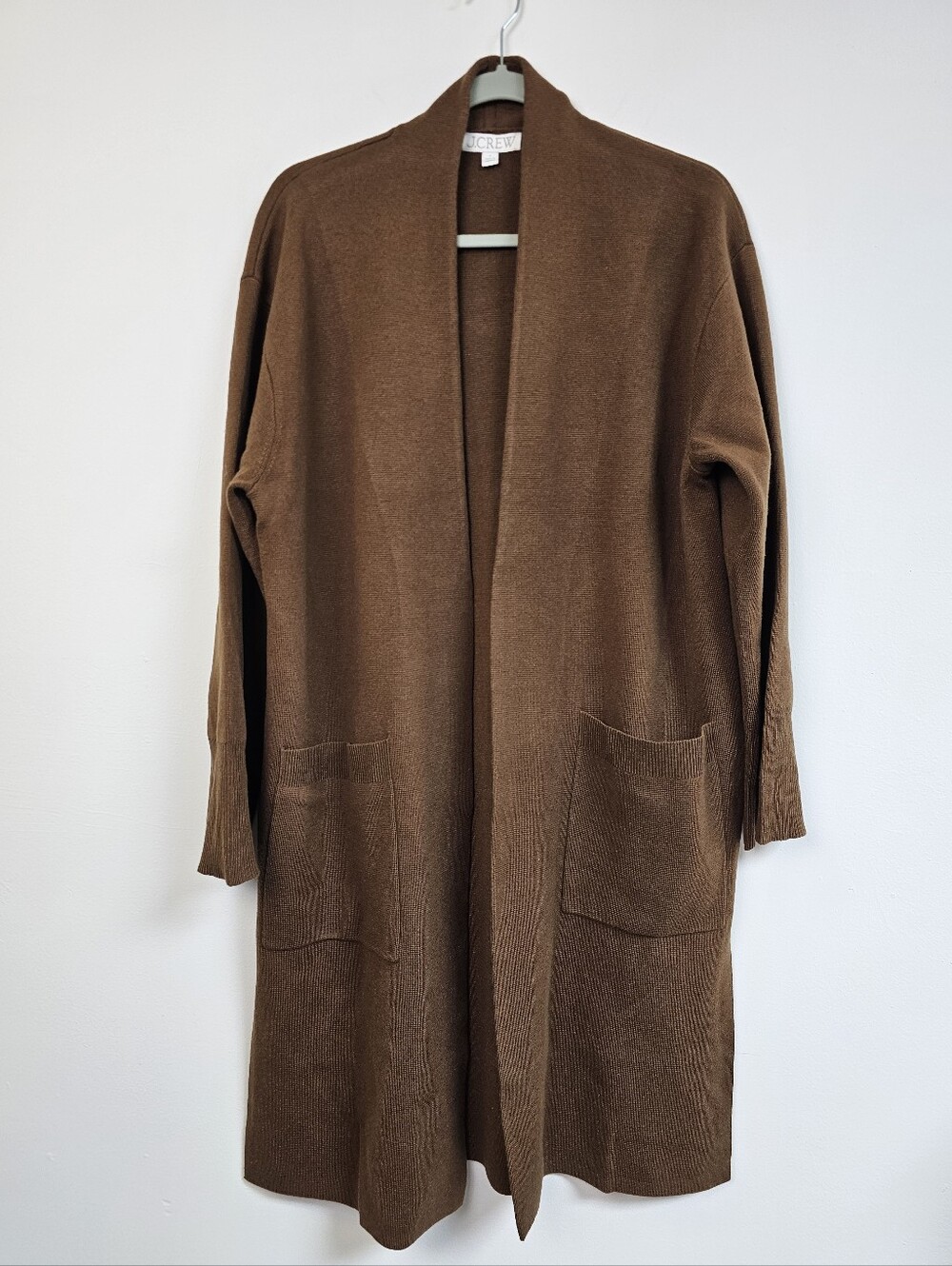 J. Crew Merino Wool Blend Chocolate Brown Open Front Duster Cardigan Sweater